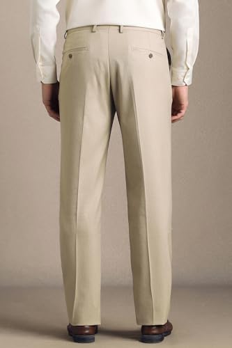 Men Beige Solid Flat Front Formal Trousers