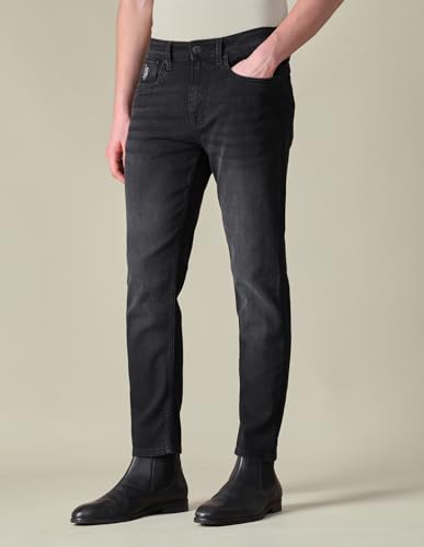 U.S. Polo Assn. Denim Co. Men's Comfort Cropped Fit Black Jeans (UDJENOE3053_Black_36)