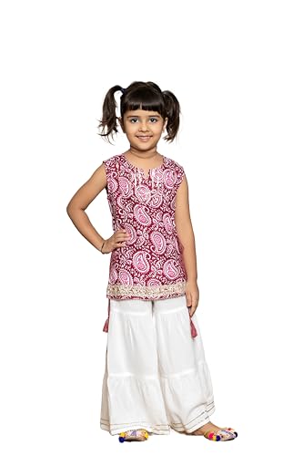 Itemzon Kiara Lavender Kids Sleeveless Trending Sharara Set (9-10 Years, Mehroon)
