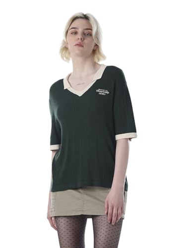 ONLY Women's Self Design Relaxed Fit Green Sweater