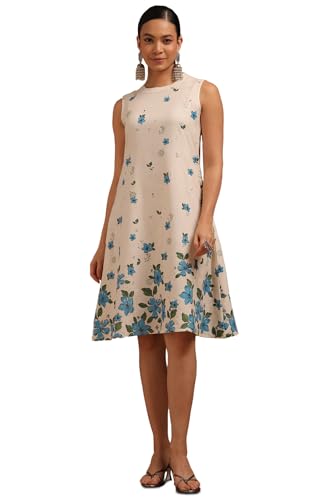 Soch Womens Off White Cotton Floral Print Dress