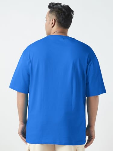 Bewakoof Men's Graphic Print Oversized Fit Half Sleeve Round Neck Cotton Plus Size T-Shirt_694218_Blue_5XL