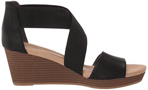 Dr. Scholl's Women's Barton Band Wedge Sandal, Black Smooth, 6.5