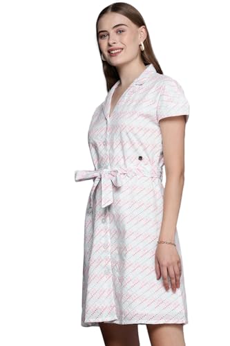 Allen Solly Women's Cotton A-Line Mid-Thigh Length Dress (AHDRCRGFN35430_White