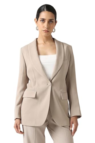 Women Beige Solid Blazer