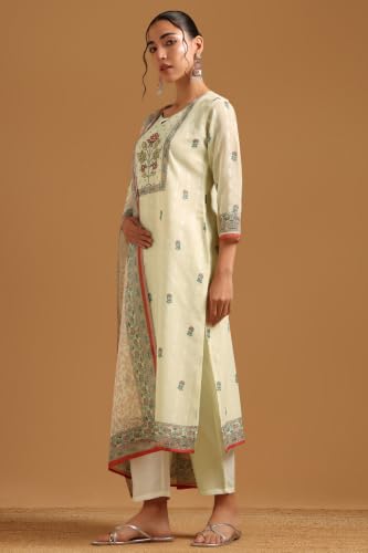 Soch Womens Cream Linen Botanical Salwar Suit With Beads And Stones