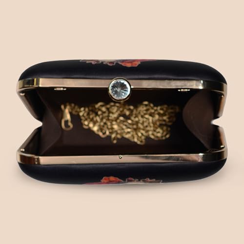 Artklim Black Buddha & Flowers Print Clutch Handbag for Women & Girls - Handcrafted Box Statement Sling Bag - Fashionable Evening Purse - Gift for Mother