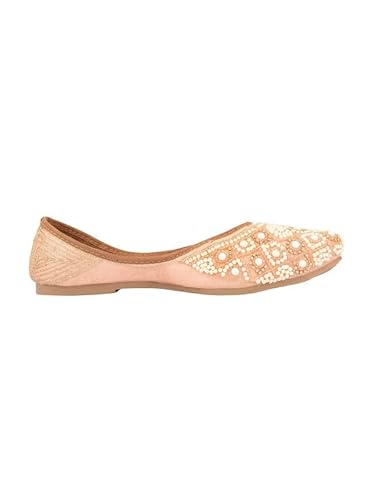 DESI COLOUR Women Ethnic Footwear Mojari/Punjabi Jutti- Dabka Work6 (Peach, Numeric_6)