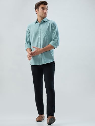 Colorplus Men Regular Fit Solid Pattern Pure Cotton Plain Collar Full Sleeve Casual Shirt Green