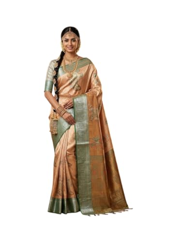 VFCollections Women's Traditional Handloom Kanchipuram Silk Pure - Royal Collections - Pattu Sarees | Rich Zari Woven Design | Bridal Saree | Unstitched Blouse 1