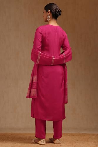 Soch Women's Dola Silk Salwar Suit Set (EWA5CD22235_Fuchsia