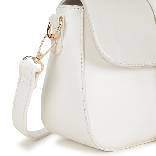 BuckleUp White Sling | Faux-Leather Women’s bag | Sling with Croco-Textured Flap & Buckle Closure