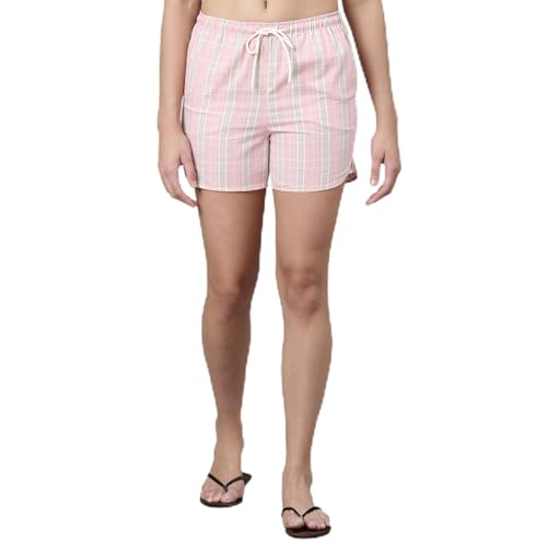 Enamor E7A1 Mid-Rise Cotton Shorts for Women with Side Pockets Coral Blush
