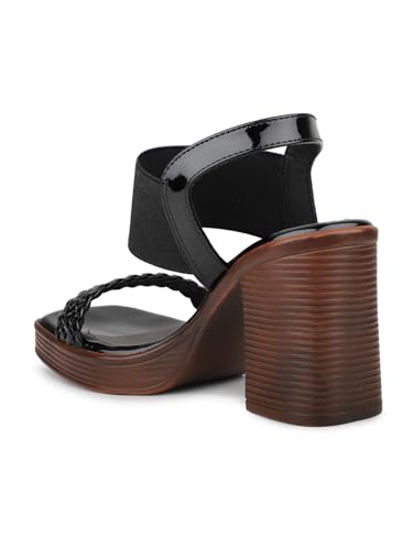 Inc.5 Women Black Party And Club Wear Textured Square Heeled Sandals Euro-39