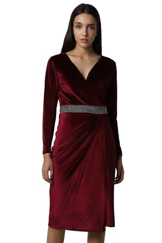 Van Heusen Women's Polyester Blend Shift Knee-Length Dress (VWCDERGHX23055_Maroon