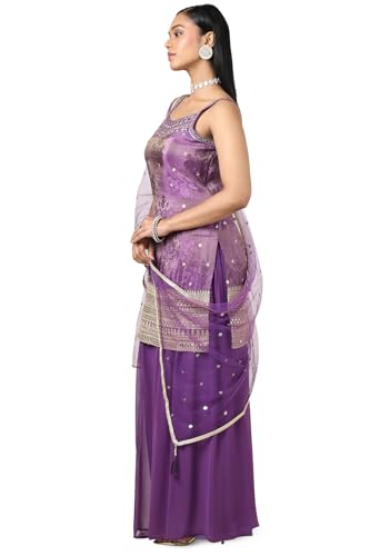 Soch Womens Purple Tissue Embroidered Suit Set with Sequins