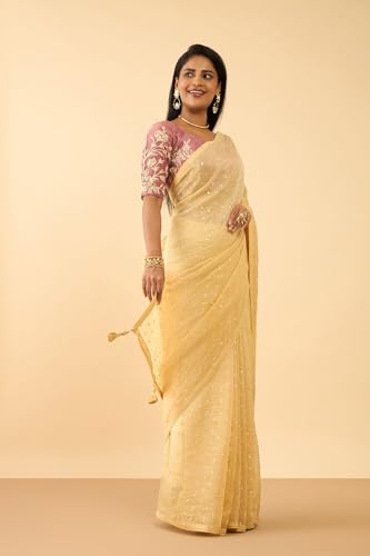 Taneira Women Beige Woven Viscose Tissue Saree with Unstitched Blouse Piece (SAPP01AA0589-Beige)