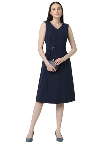 Van Heusen Women's Polyester Blend Modern Below The Knee Dress (VWDRCRGPO46645_Navy