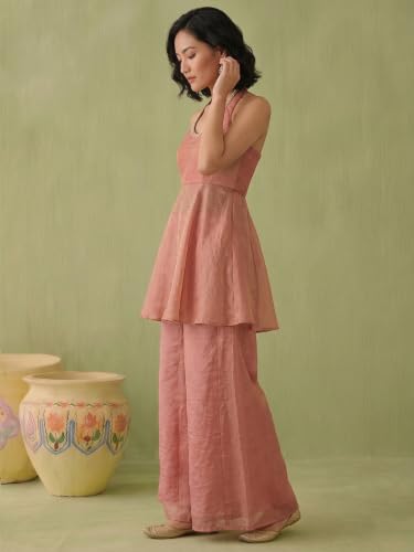 Varanga womens Dusty Rose Halter Peplum Palazzo Set