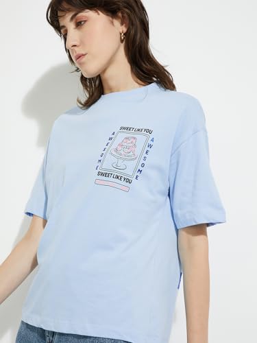 Max URB_N Women Printed Oversized Fit T-Shirt (Blue_XL)
