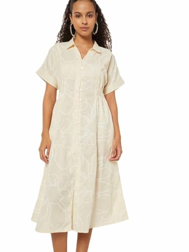 Max Women Embroidered Shirt Dress (Off White_L)