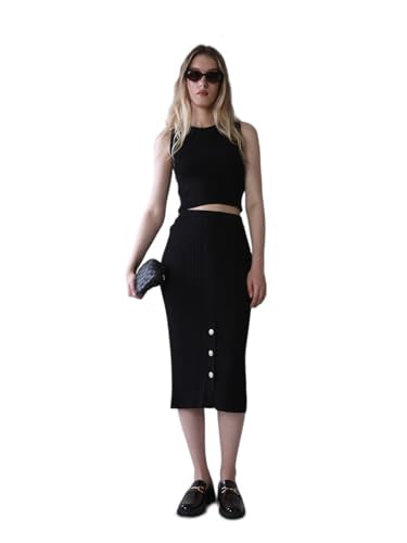 ONLY Women's Solid Pencil High Rise Black Skirt