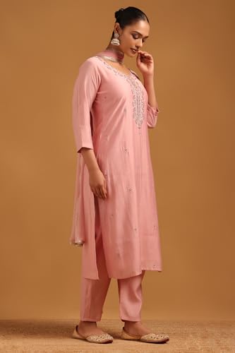 Soch Womens Pink Roman Silk Floral Salwar Suit With Stone Work