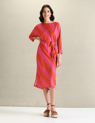 U.S. POLO ASSN. women's Cotton Blend Fit and Flare Midi Casual Dress (UWSS24DRS115_Pink