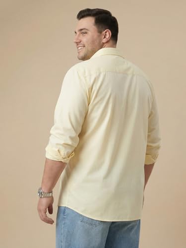 Thomas Scott Men’s Regular Fit Solid Casual Shirt | 100% Cotton | Long Sleeve Spread Collar Shirt for Men (TS1075_Yellow_4XL)