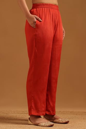 Soch Womens Rust Chinon Zari Embroidered Salwar Suit
