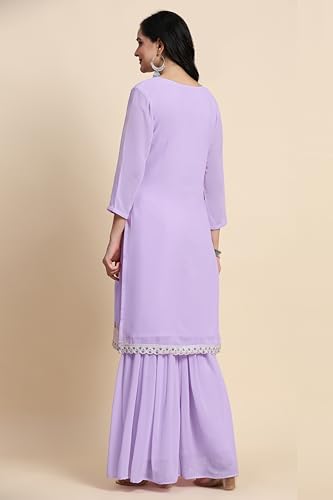 TRENDMALLS Women's Georgette Embroidery Sequins Work Kurta Sharara Set with Dupatta (G251-LightPurple-XXL)