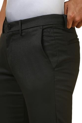 Men Black Textured Casual Trousers