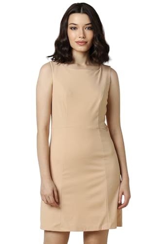 Allen Solly Women's Viscose Asymmetrical Mid-Thigh Length Dress (AHDRCRGFV72491_Beige