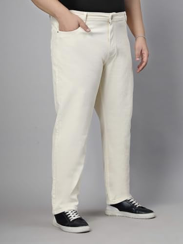 Style Quotient Men Plus Size Off White Tapered Fit Jeans