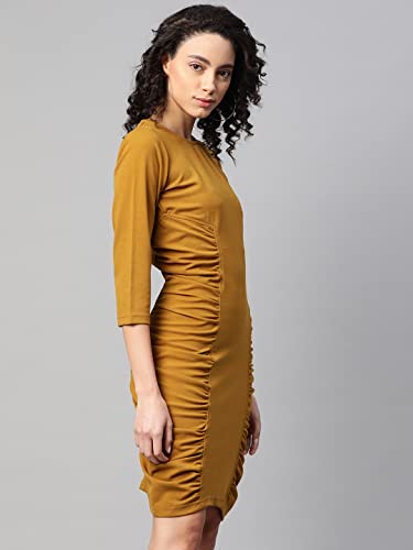 pluss Women Mustard Solid Dress (LDR8780-MUSTARD-S)