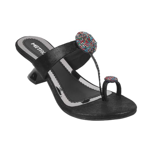 Metro Women Black Faux Leather Fashion Heel Slip-on Sandal UK/2.5 EU/35(35-814)