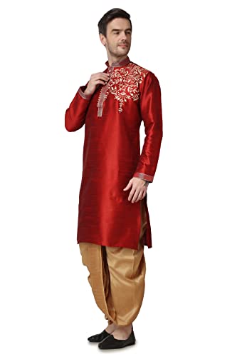 Royal Kurta Mens Silk Embroidered Kurta and Dhoti Maroon