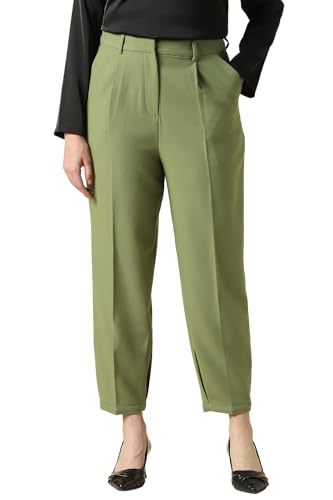 Women Olive Solid Formal Trousers