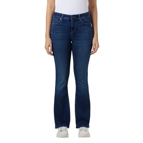 Women Blue Mid Waist Flared Fit Powerflex Jeans