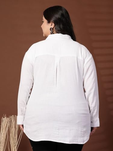 Women Plus Size Abstract Printed Monochrome Cotton Casual Shirt (FSTP23579-WHITE-3XL)
