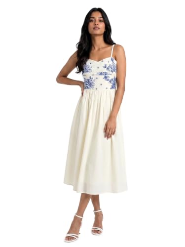 Max Women Embroidered Midi Dress (White_XL)