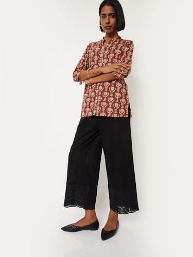 Max Women Embroidered Hem Palazzos (Black_S)