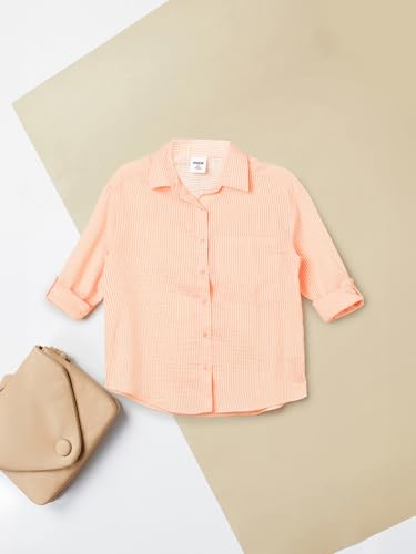 Max Girls Striped Oversized Shirt with T-Shirt (Pink_14-16 Y)