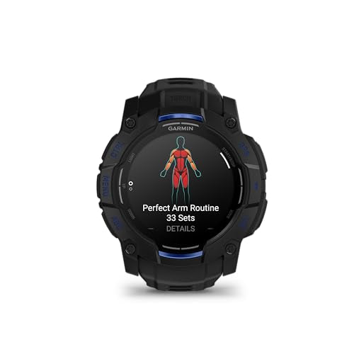 Garmin Instinct® 3 – 50 mm, AMOLED Display, Rugged Outdoor GPS Smartwatch, Built-in Flashlight, Supernova Collection Limited Edition Color, Black with Black/Bolt Blue Silicone Band