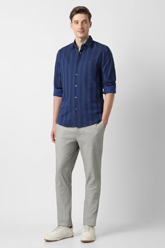Men Navy Slim Fit Textured Full Sleeves Casual Shirt