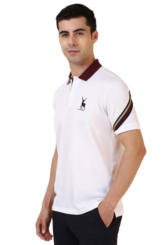 Allen Solly Men White Striped Polo Neck T-Shirt