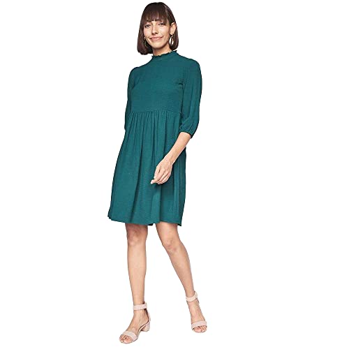 AND Women's Polyester A-Line Short Length Dress (FW21AS058DRCEYGreen_Green_12)