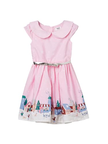 Max Girls Printed Dress with Belt (Pink_6-8 Y)