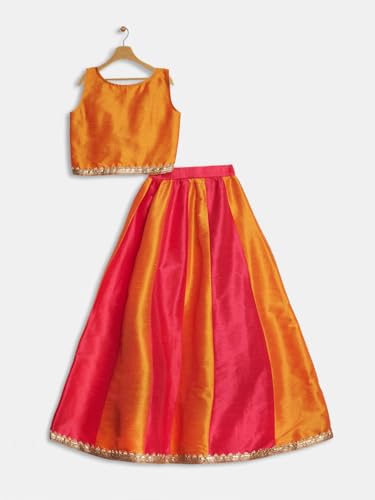 studio rasa Girls Dupion Kalidaar Embellished Lehenga Set for Festive Wedding Party(GLC62501/11-12_Orange_11-12 Y)