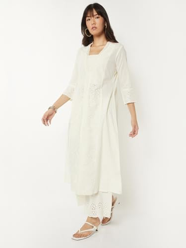 Max Women Schiffili A-line Kurta (White_L)
